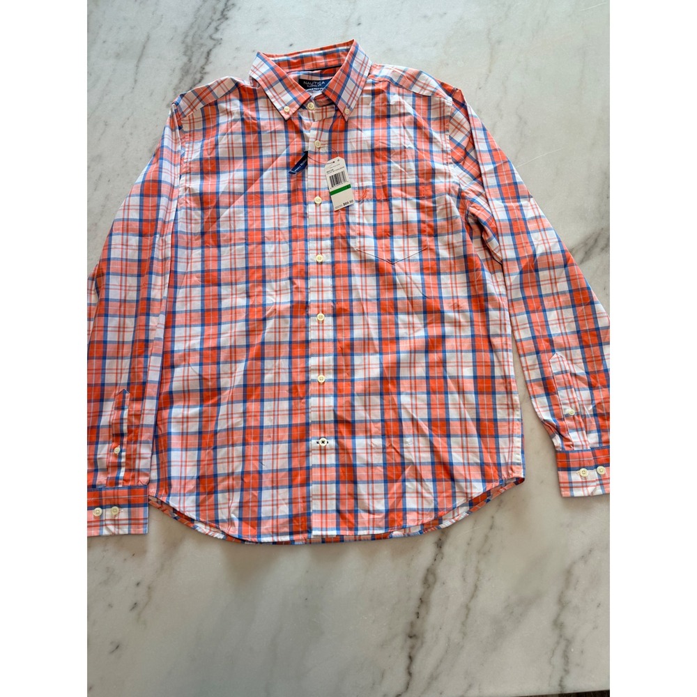 Nautica Mens Classic Fit Wrinkle Resistant Plaid Shirt Coral Dream W0275M L
